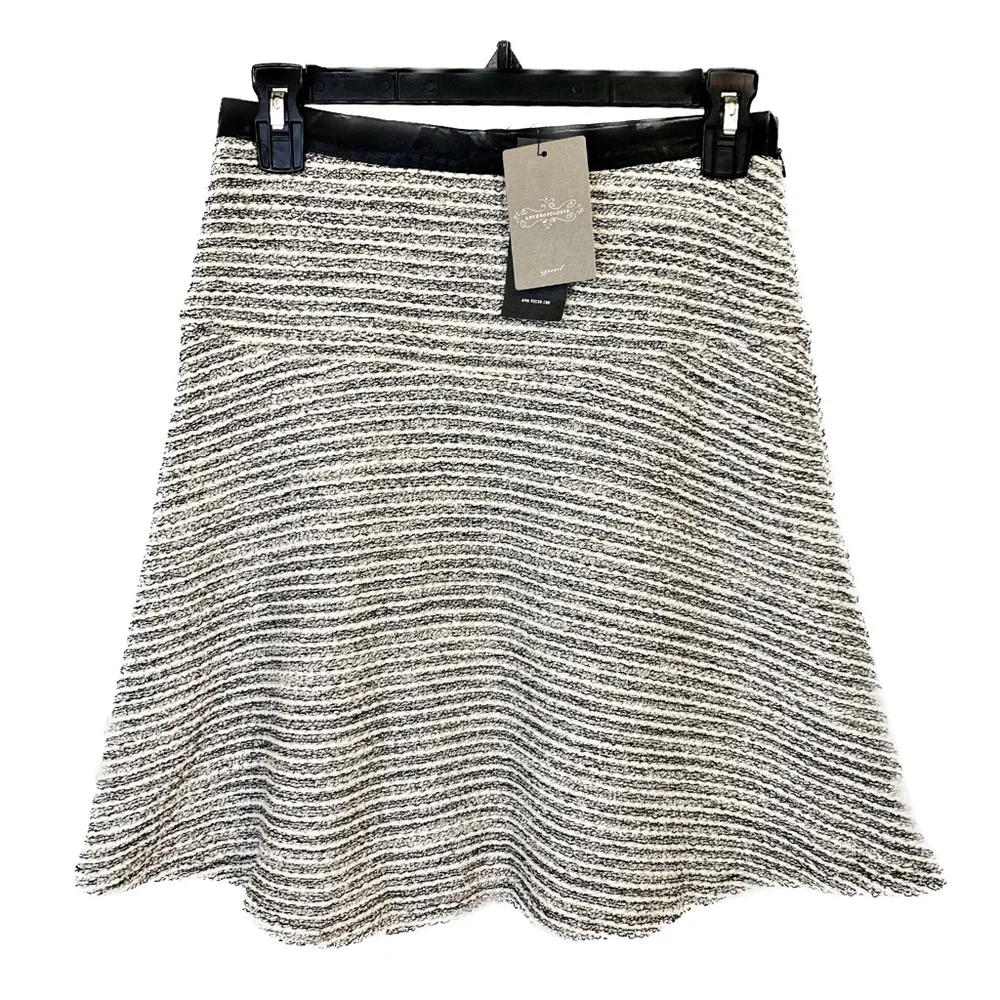 Anthropologie Rue‎ 58 White Gray Metallic Tweed Fit Flare Circle Skater Skirt XS